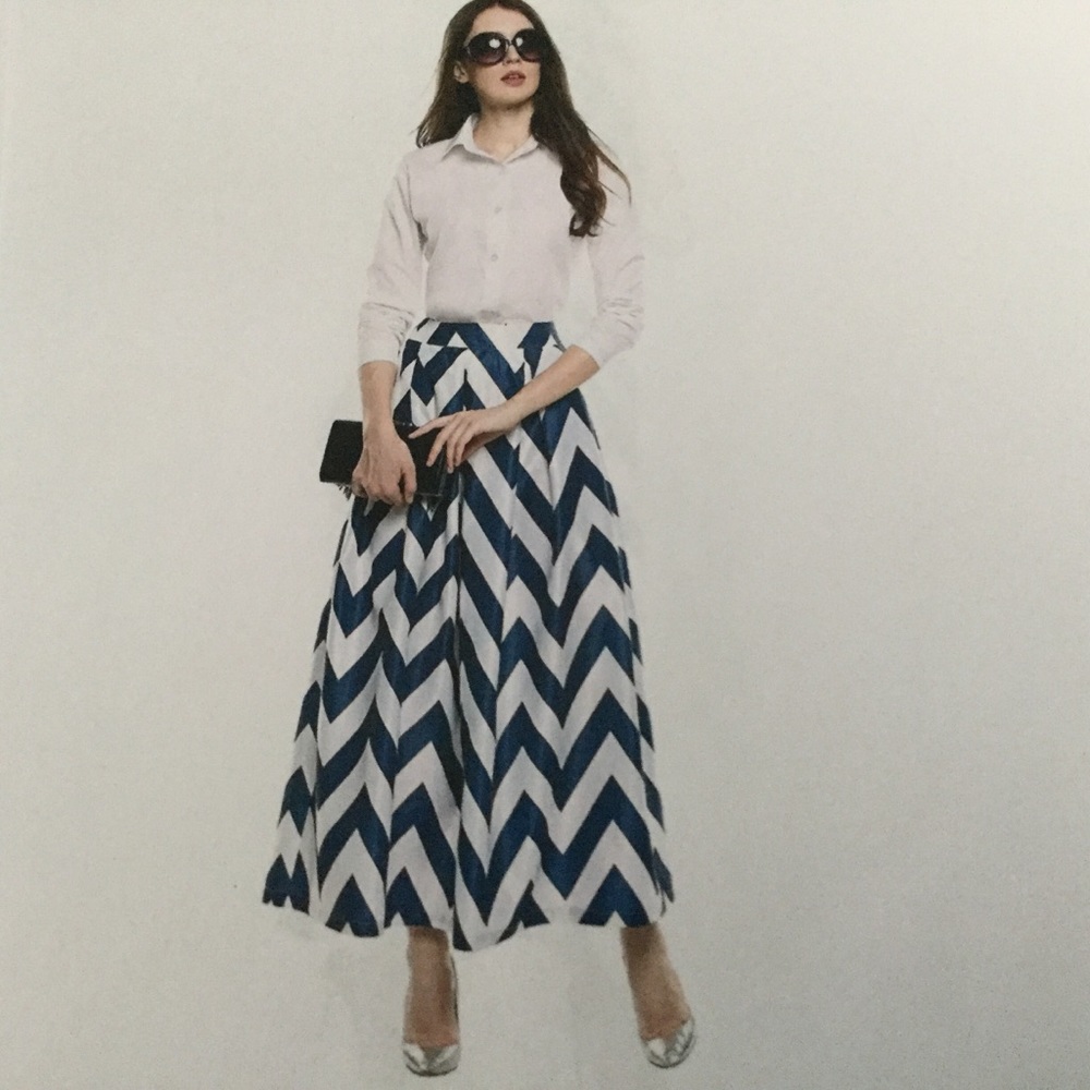 Meanor- Navy & White Striped Maxi Skirt